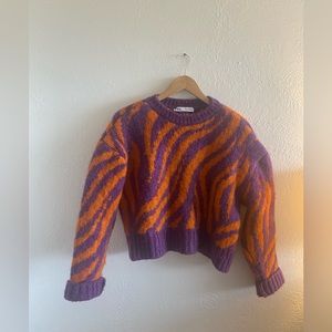 Zara cropped chunky sweater (purple/orange)